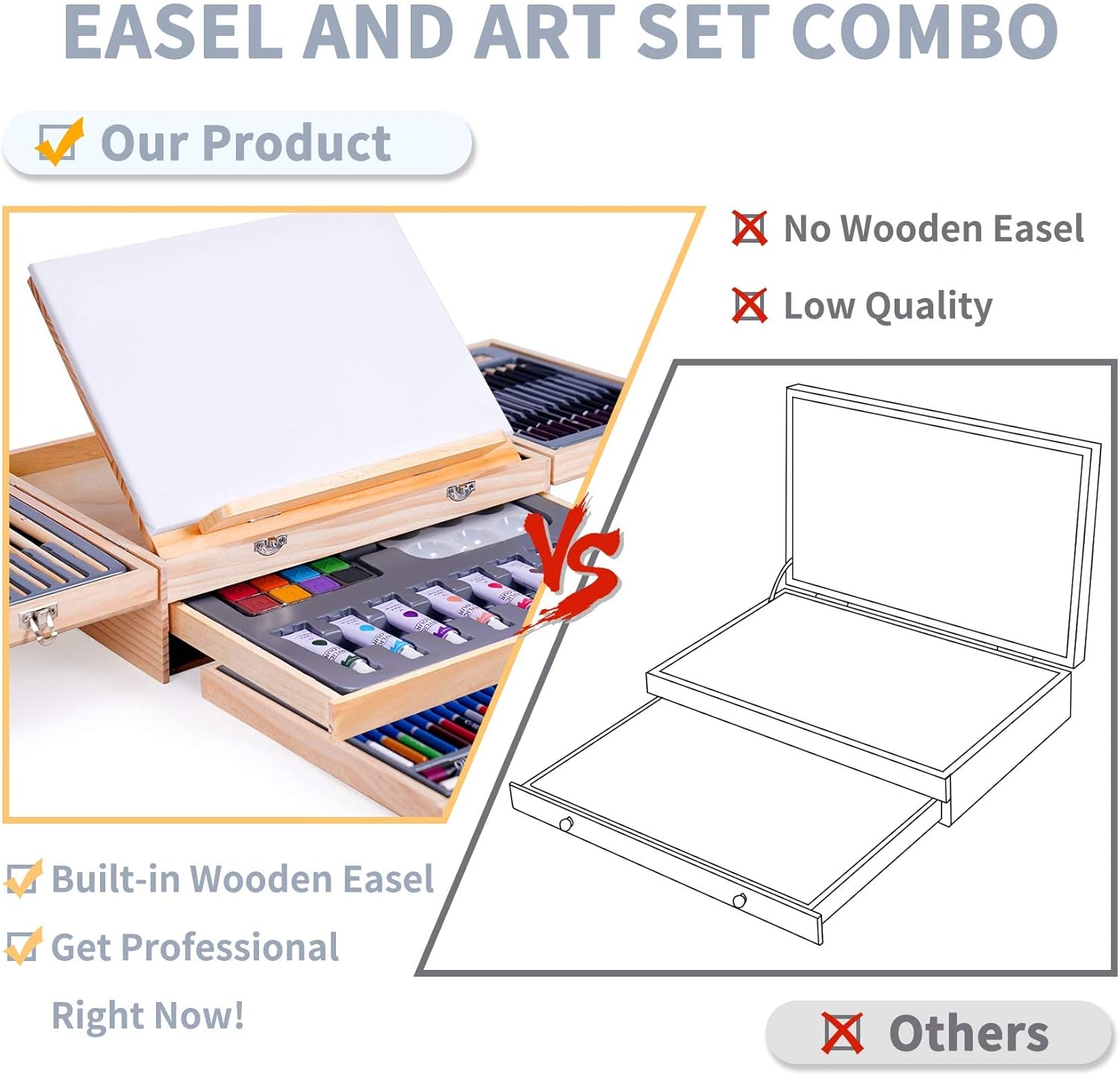 TMOL 85 Piece Deluxe Wooden Art Supplies, Art Kit with Easel, Sketching Pencils, Artist Brushes and Acrylic Pad, Art Set for Teens, Adults and Artist Beginners, Creative Gift with Wooden Case