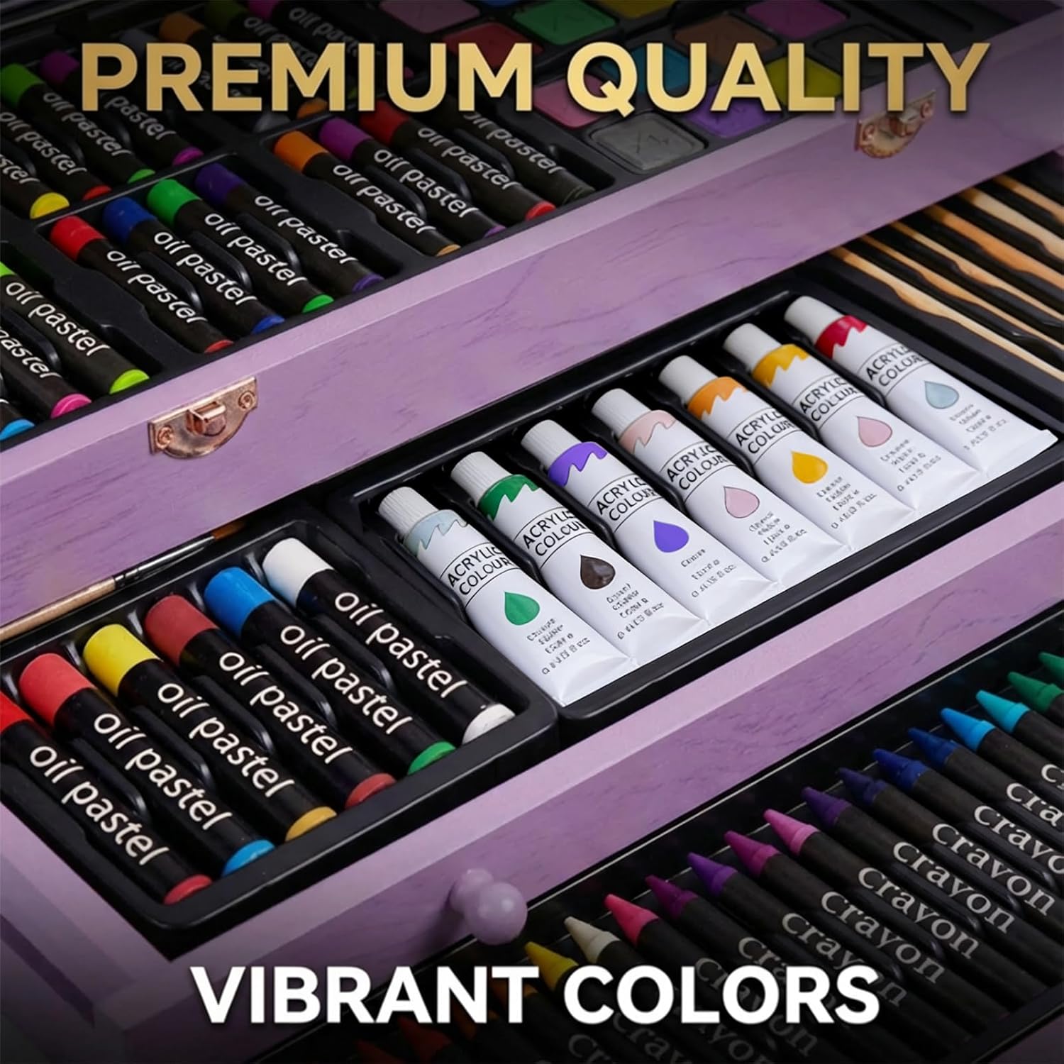 175 Piece Deluxe Art Set with 2 Drawing Pads, Acrylic Paints, Crayons, Colored Pencils, Paint Set in Wooden Case, Professional Art Kit, Art Supplies for Adults, Teens and Artist, Paint Supplies