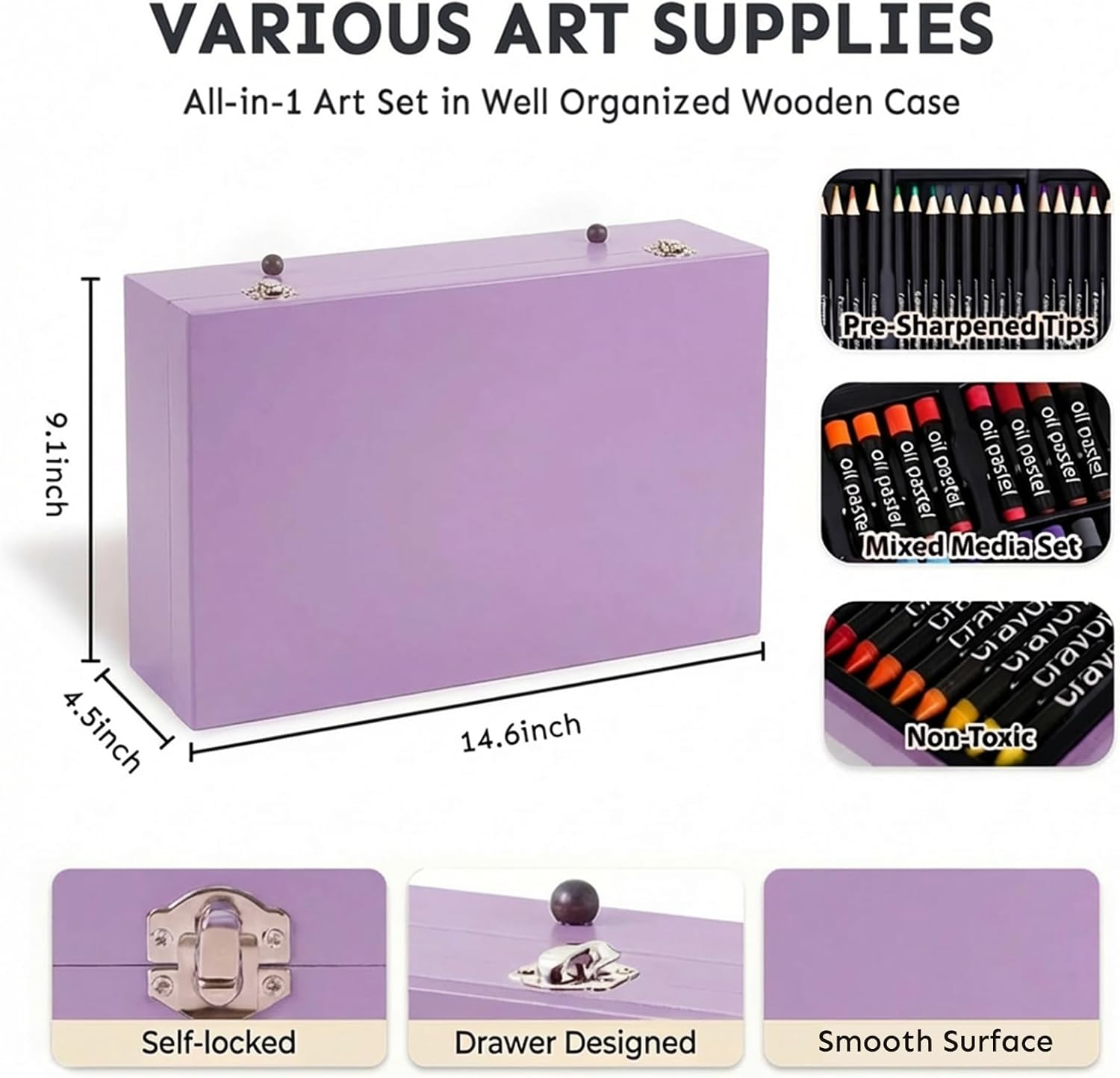 175 Piece Deluxe Art Set with 2 Drawing Pads, Acrylic Paints, Crayons, Colored Pencils, Paint Set in Wooden Case, Professional Art Kit, Art Supplies for Adults, Teens and Artist, Paint Supplies