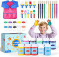 TMOL Washable Paint for Kids, 10 Colors (2 fl oz) 40 Pcs Non-Toxic Finger Paint Kit with Brushes, Sponge, Smock, Toddler Art Supplies for Painting, Craft & School Projects