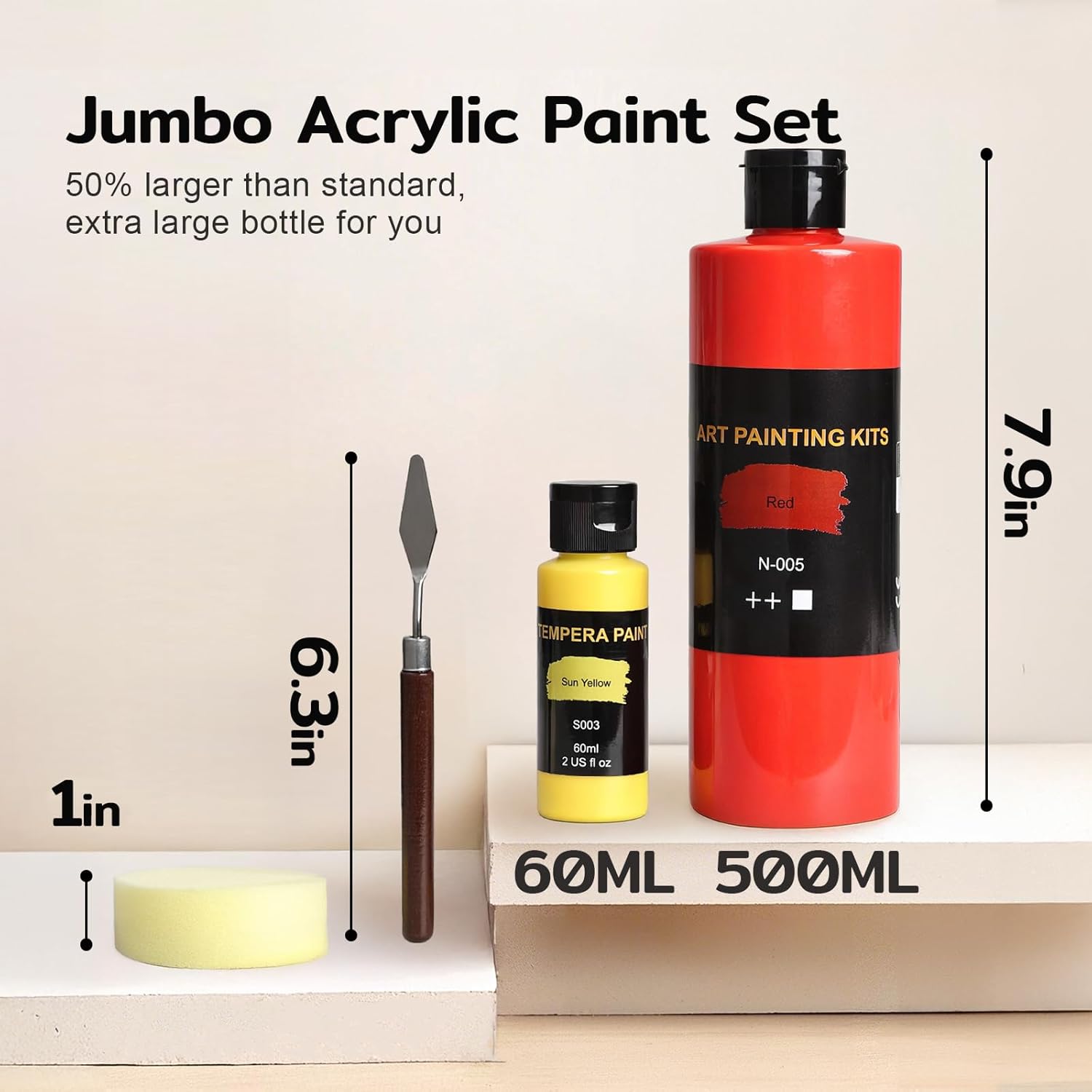 TMOL 14 Colors Acrylic Paint Set (500 ml/16.9 oz Large Bottles), Non-Toxic for Kids & Adults, Acrylic Paint Bulk on Wood, Glass, Ceramic, Art Painting Supplies with Palette Knifee & Art Sponge