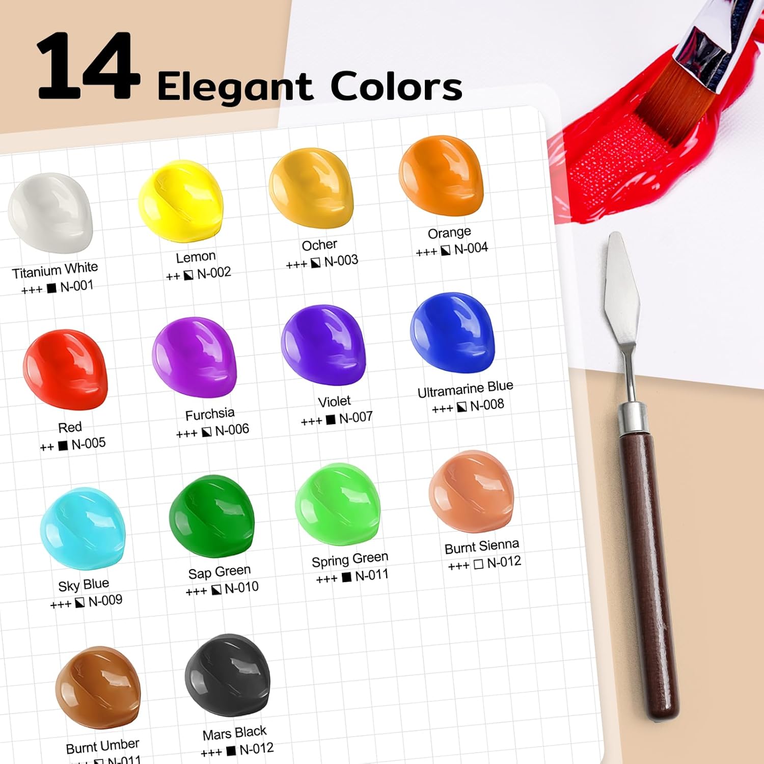 TMOL 14 Colors Acrylic Paint Set (500 ml/16.9 oz Large Bottles), Non-Toxic for Kids & Adults, Acrylic Paint Bulk on Wood, Glass, Ceramic, Art Painting Supplies with Palette Knifee & Art Sponge