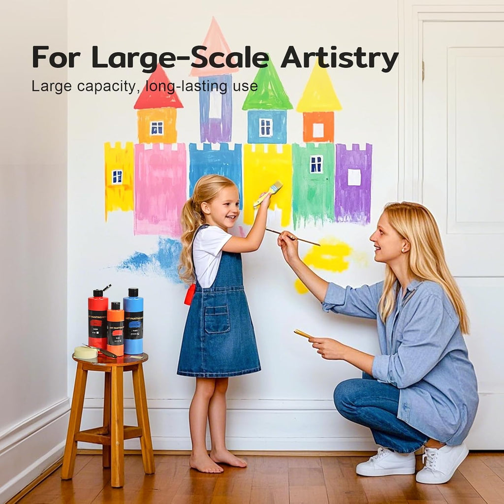 TMOL 18 Colors Acrylic Paint Set (250 ml/8.45 oz Large Bottles), Non-Toxic for Kids & Adults, Acrylic Paint Bulk on Wood, Glass, Ceramic, Art Painting Supplies with Palette Knife & Art Sponge