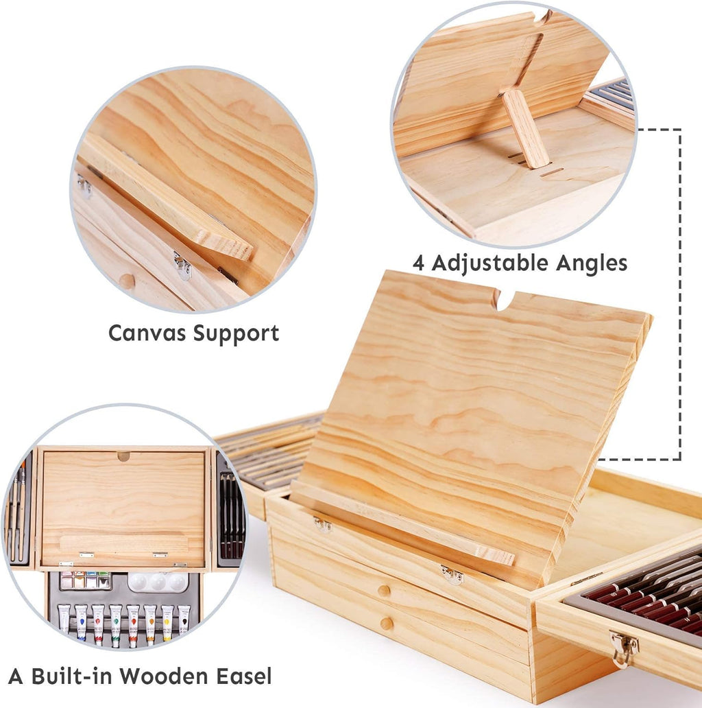 TMOL 85 Piece Deluxe Wooden Art Supplies, Art Kit with Easel, Sketching Pencils, Artist Brushes and Acrylic Pad, Art Set for Teens, Adults and Artist Beginners, Creative Gift with Wooden Case