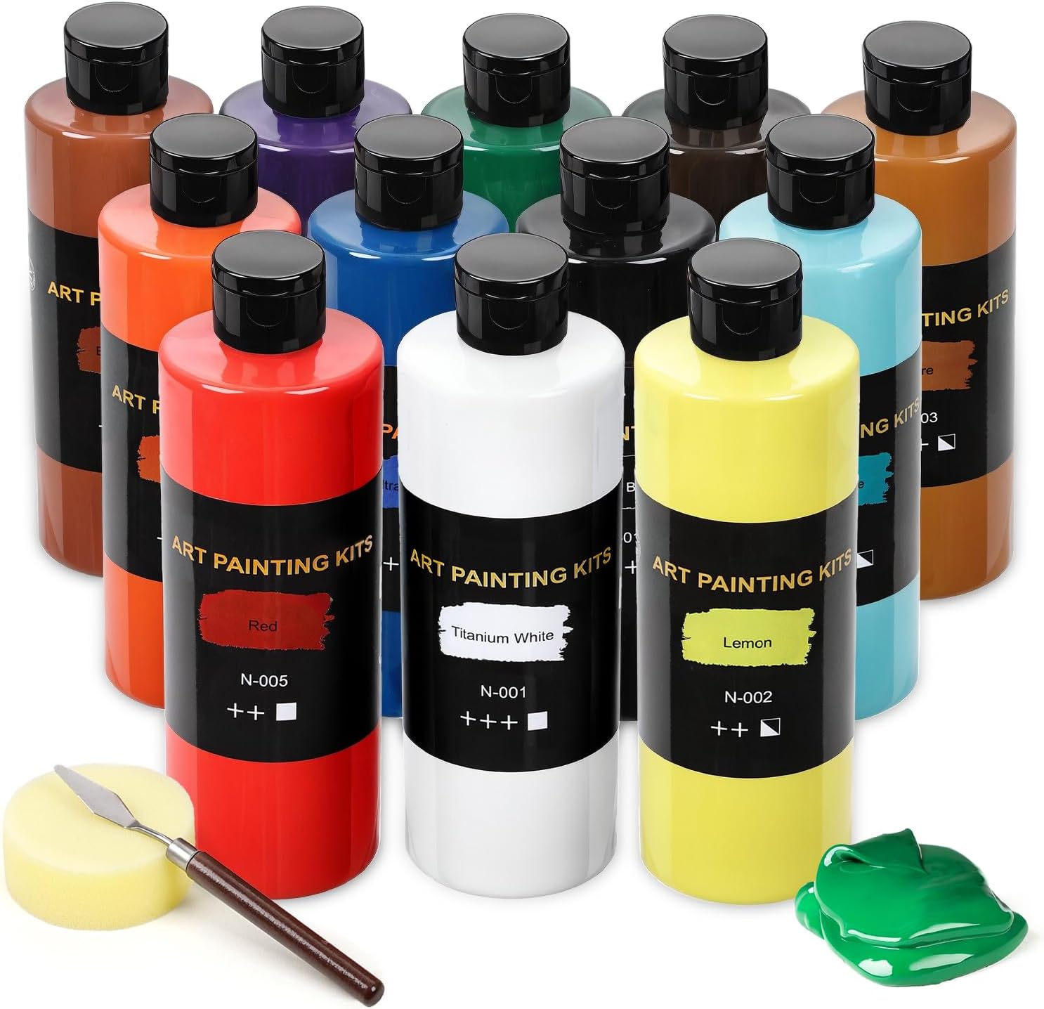 TMOL 12 Colors Acrylic Paint Set (500 ml/16.9 oz Large Bottles), Non-Toxic for Kids & Adults, Acrylic Paint Bulk on Wood, Glass, Ceramic, Art Painting Supplies with Palette Knife & Art Sponge
