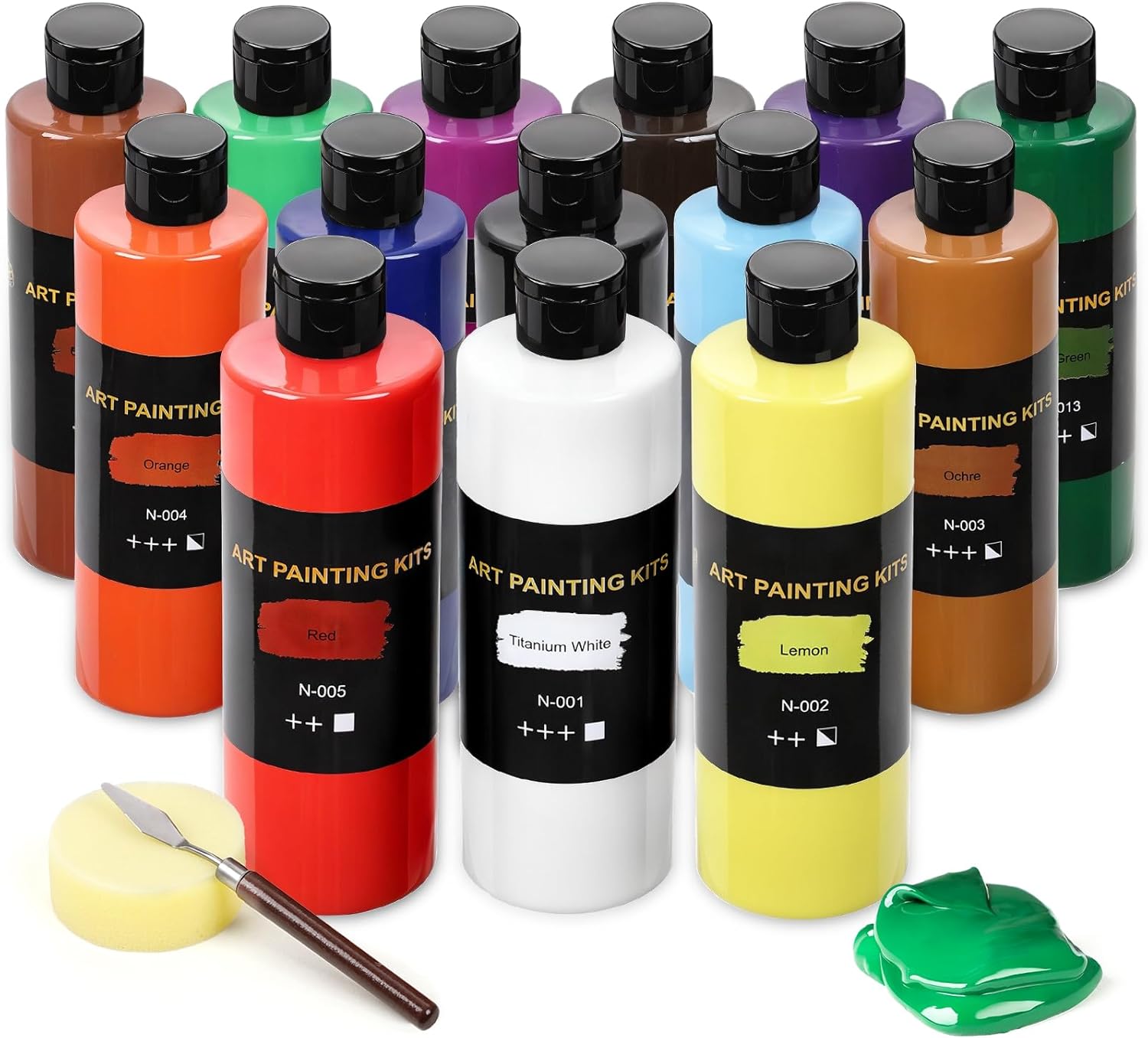 TMOL 14 Colors Acrylic Paint Set (500 ml/16.9 oz Large Bottles), Non-Toxic for Kids & Adults, Acrylic Paint Bulk on Wood, Glass, Ceramic, Art Painting Supplies with Palette Knifee & Art Sponge