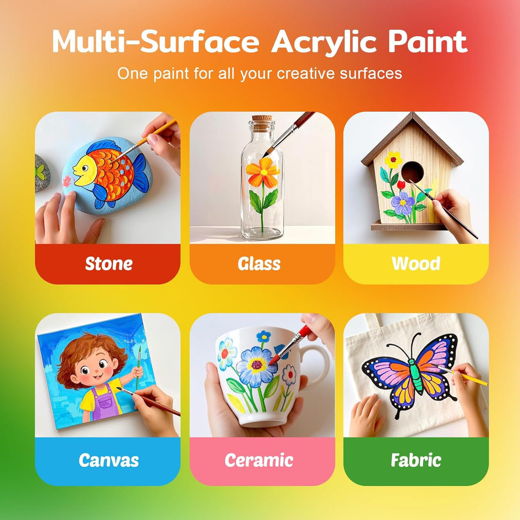 TMOL 12 Colors Acrylic Paint Set (500 ml/16.9 oz Large Bottles), Non-Toxic for Kids & Adults, Acrylic Paint Bulk on Wood, Glass, Ceramic, Art Painting Supplies with Palette Knife & Art Sponge