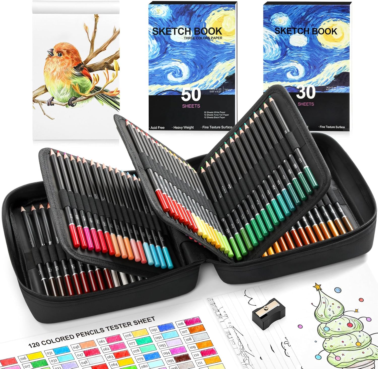 TMOL 120 Pack Colored Pencils for Adult Coloring Books, Soft Core Oil Based Color Pencils with Sketch Book, Color Book, Art Supplies with Zipper Case, Gifts for Kids, Artists, Professionals