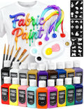 TMOL Fabric Paint Set - Permanent & Washer Safe, 18 Vibrant Colors, in Bottles (60ml/2oz), Non-Toxic Certified Fabric Paint with Brushes & Stencils, Textile Paint for Clothes, DIY Projects & Art