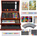 TMOL Art Supplies, 175-Pack Deluxe Art Set Drawing Painting Kit with 2 Drawing Pads, Acrylic Paints, Colored Pencils, Crayons, Art Kit in Wooden Case, Gift for Artist, Adults, Teens and Kids