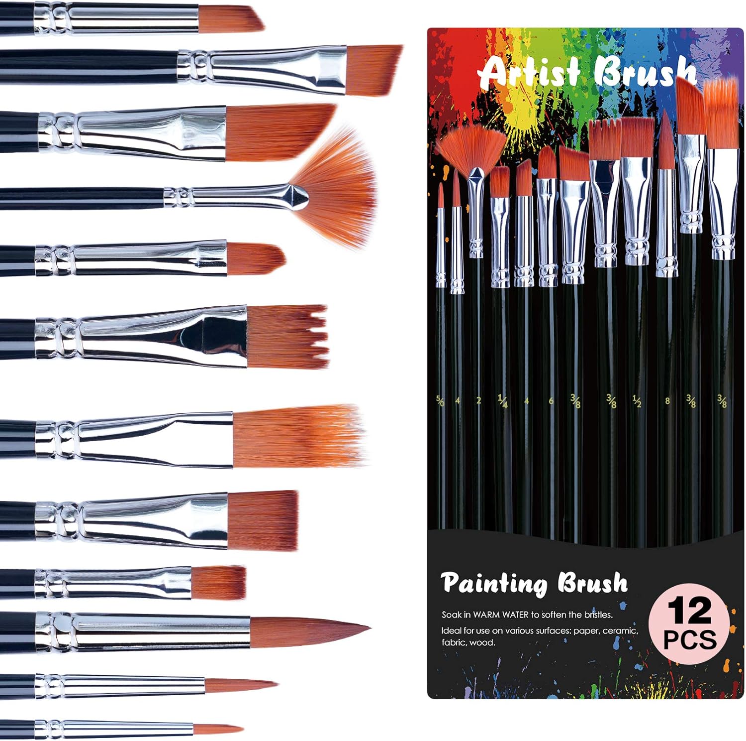 Acrylic Paint Set with 12 Art Brushes, 36 Colors (2 oz/Bottle) Acrylic Paint for Painting Canvas, Wood, Ceramic and Fabric, Paint Set for Beginners, Students and Professional Artist, Rich Pigments