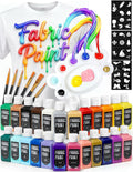 TMOL Fabric Paint Set - Permanent & Washer Safe, 24 Vibrant Colors, in Bottles (60ml/2oz), Non-Toxic Certified Fabric Paint with Brushes & Stencils, Textile Paint for Clothes, DIY Projects & Art