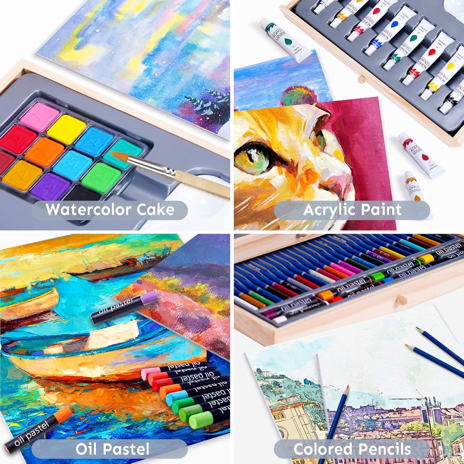 TMOL 85 Piece Deluxe Wooden Art Supplies, Art Kit with Easel, Sketching Pencils, Artist Brushes and Acrylic Pad, Art Set for Teens, Adults and Artist Beginners, Creative Gift with Wooden Case